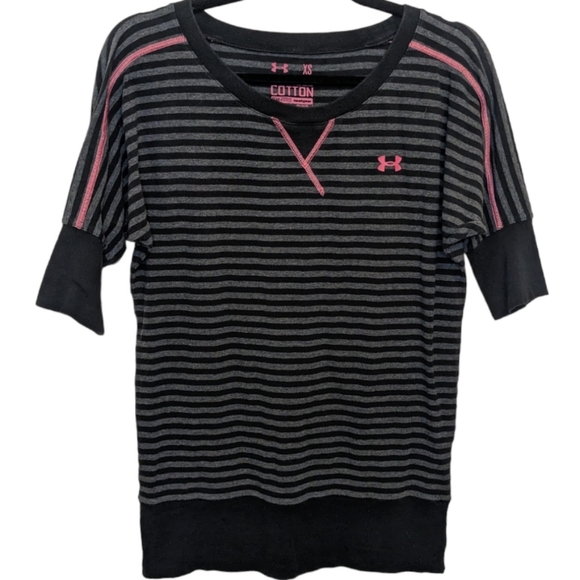 Under Armour Women's Charged Cotton Semi-Fitted Heatgear Striped Top - Picture 1 of 11